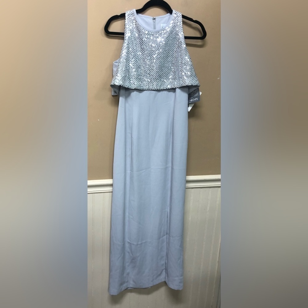 Vintage Perceptions by Irene B Gray Silver Long Dress Size 8 Petite NWT